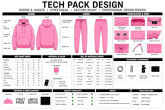 design tech pack for hoodies tshirts  joggers streetwears and fashion apparel