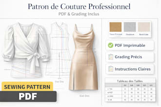 create professional printable sewing pattern, pattern grading for garment in pdf