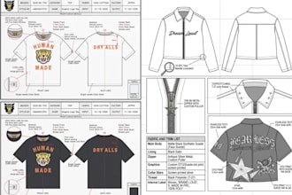 create detailed streetwear tech pack production ready for clothing brands