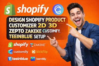 design shopify product customizer 2d 3d zepto zakeke customify teeinblue setup