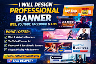design professional banner web banner youtube facebook  ads banner