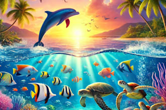 illustrate a  ocean mural concept for any realistic or fantasy underwater