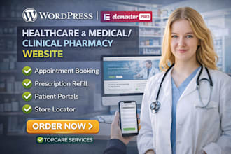 design healthcare medical clinical pharmacy website on wordpress elementor pro