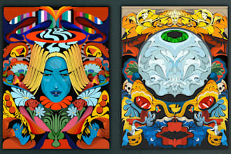 create a detailed psychedelic and surreal illustration