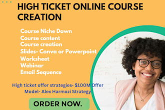 create high ticket course content,worksheet and slides,webinar template