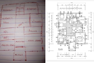 convert residential sketch, PDF, images to editable blueprint autocad cad file