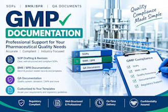 write pharma gmp sops, bmr, bpr and QA documentation