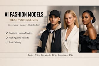 generate highquality ai fashion models wearing your designs, streetwear, luxury