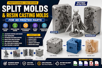 create split molds and resin casting molds for 3d printed parts cad