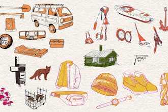 create retro comic style illustrations of objects