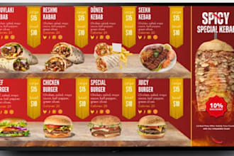 design a professional restaurant menu, cocktail, digital food menu or menu board