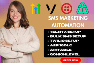 setup twilio, telnyx bulk sms and a2p 10dlc airtable automation