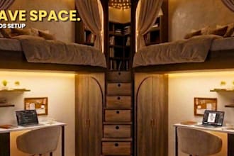 design a bunk bed kids room with smart sleep and study layout