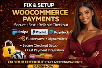 setup woocommerce payment gateway, fix checkout errors, optimize secure payments