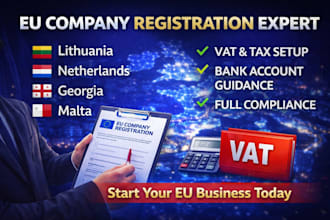 do company registration,vat,tax and bank for lithuania,netherlands,georgia,malta