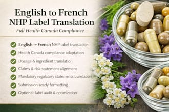 translate english nhp labels into french for health canada submission
