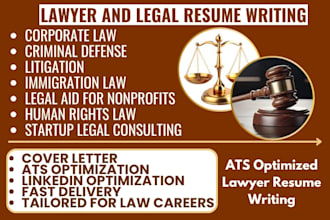 write lawyer resume, legal consultant, barrister  cover letter, paralegal, MBA