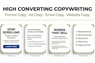 write high converting funnel copy, ad copy and email copy for your brand