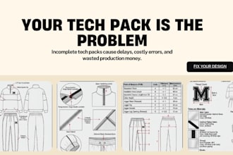 create professional activewear tech pack and fitness design