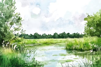 illustrate a watercolor landscape illustration