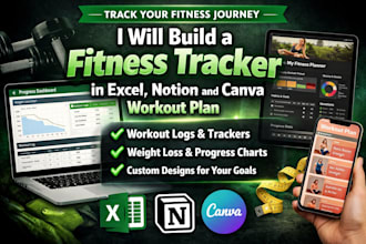 create workout planner, fitness tracker spreadsheet and notion