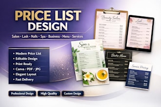 design price list menu rate card sell sheet and pricing table for your business