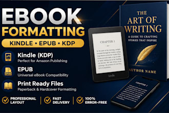 do ebook formatting, kindle formatting, epub formatting and kdp formating
