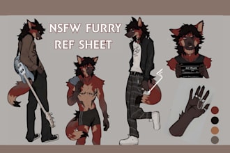 draw anthro nsfw furry reference sheet, fursona ref sheet, furry art commission