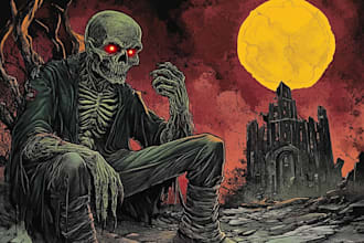 create detailed dark art illustrations for bands and merch