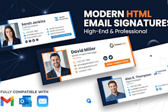 design modern HTML email signature for outlook, gmail, apple,thunderbird,yahoo