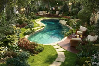 design your landscape, garden, backyard, terrace and pool