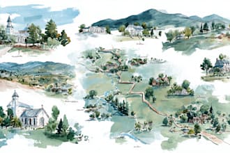create custom hand drawn map in watercolor style