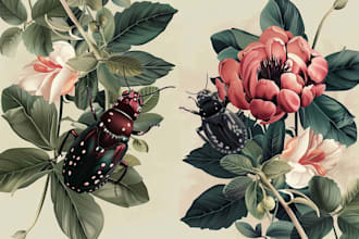 draw an animal and botanical illustration