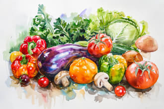 paint amazing fruits, vegetables, mushrooms or plants