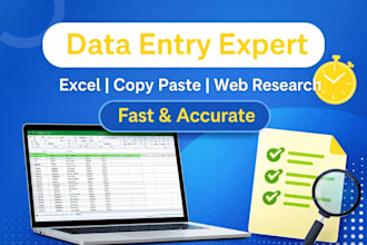 do professional 1 data entry 2 copy paste and excel work