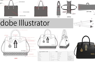 design professional handbag backpack purse suitcase and technical drawing