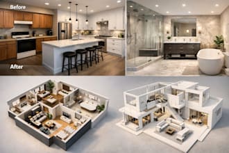 kitchen bathroom remodelling interior rendering 3d architectural visualization
