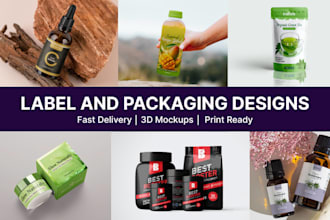 design premium labels, packaging for supplements,   and cosmetics with  mockups