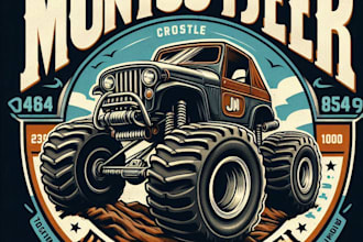 design high quality monster jeep mascot logo with t shirt design