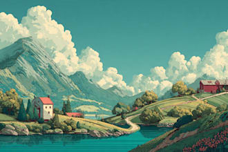 illustrate beautiful flat landscape illustration art