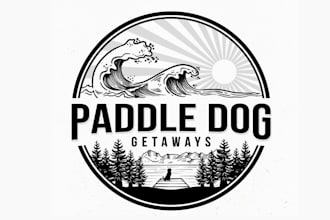 design monogram paddle dog scenic vacation logo design