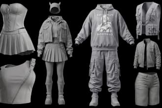 do 3d clothing mesh rig and texture 3d garment for second life, imvu y2k outfits