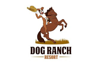 design eye catching logo with a dog riding a rearing horse