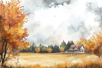 draw a watercolor landscape illustration