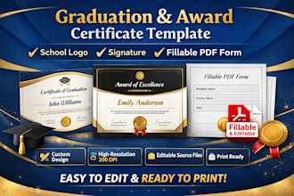 do graduation award certificate template with school logo signature fillable pdf