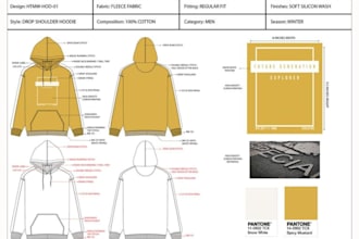 design detailed fashion tech pack for streetwear hoodies and apparel brands