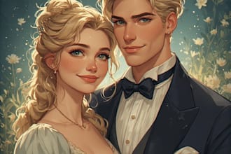 draw romantic couple portrait illustration