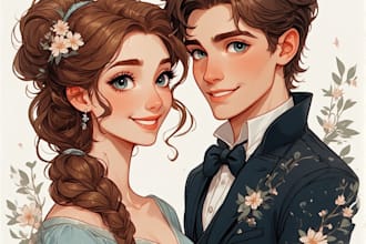 draw a romantic couple portrait illustration