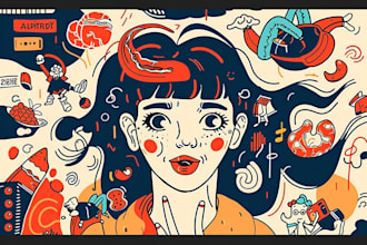 create vector doodle line art illustration in my style