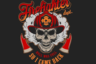 design high quality fire fighter vintage logo with t shirt design